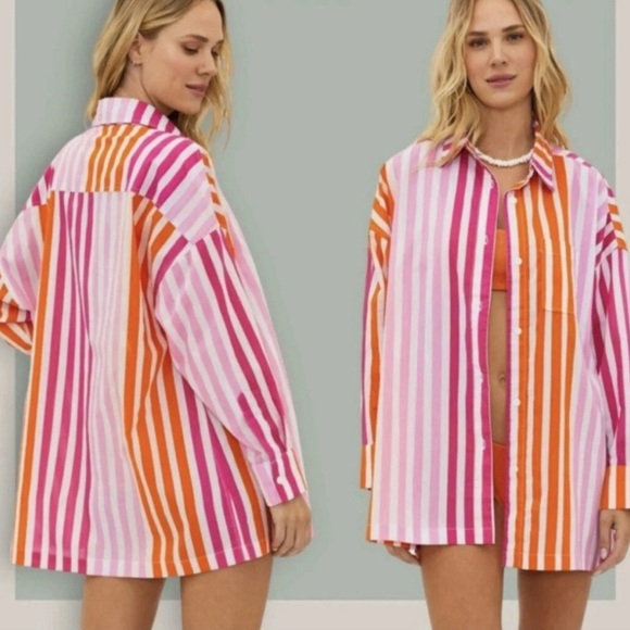 Beach Riot Alexa Top Sunset Striped Women Petite Large Cover Up Button NEW 1452 - Picture 1 of 3